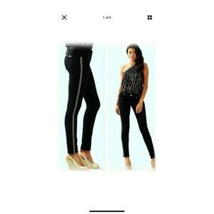Lilly Pulitzer Worth Black Sateen Skinny Jeans Gold Side Trim Size 2 NEW* $178